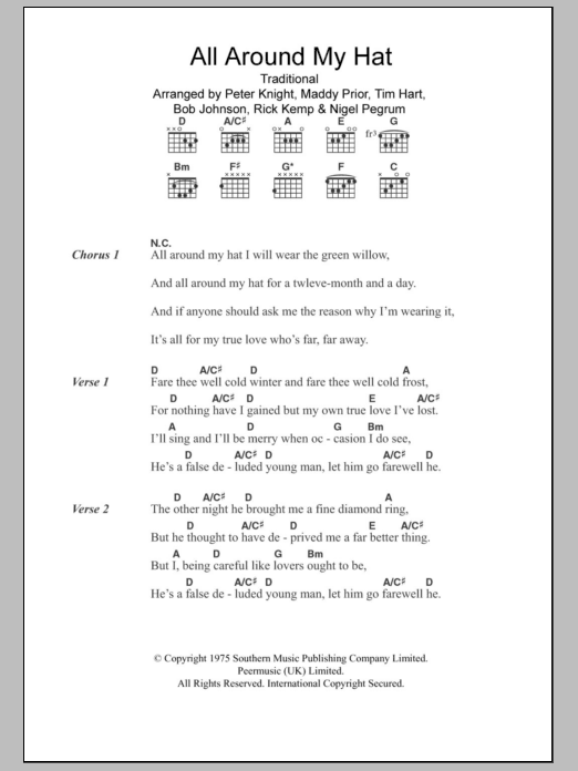 Steeleye Span All Around My Hat sheet music notes and chords arranged for Guitar Chords/Lyrics