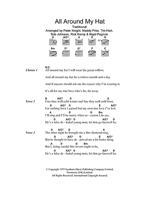 Steeleye Span All Around My Hat sheet music notes and chords arranged for Guitar Chords/Lyrics
