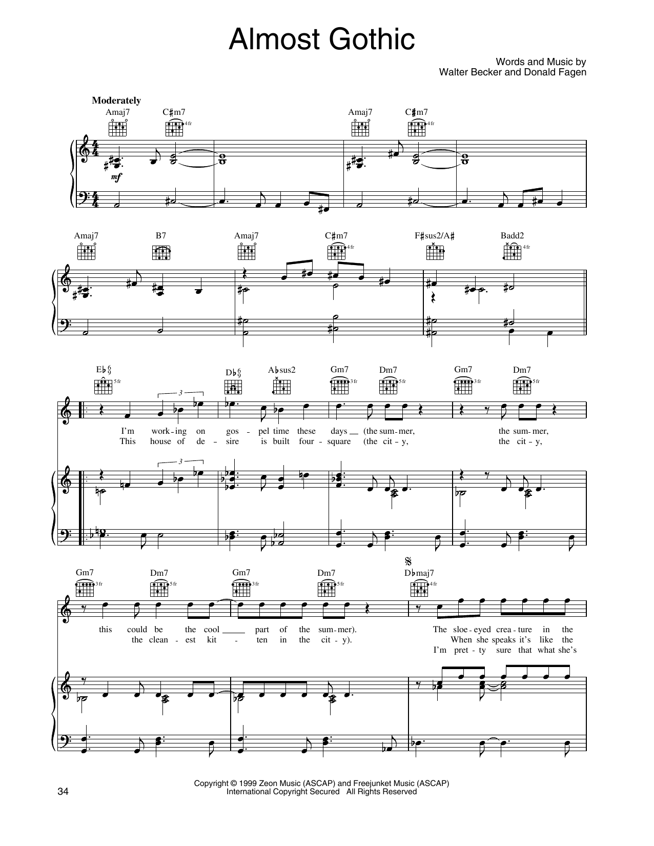 Steely Dan Almost Gothic sheet music notes and chords arranged for Piano, Vocal & Guitar Chords (Right-Hand Melody)