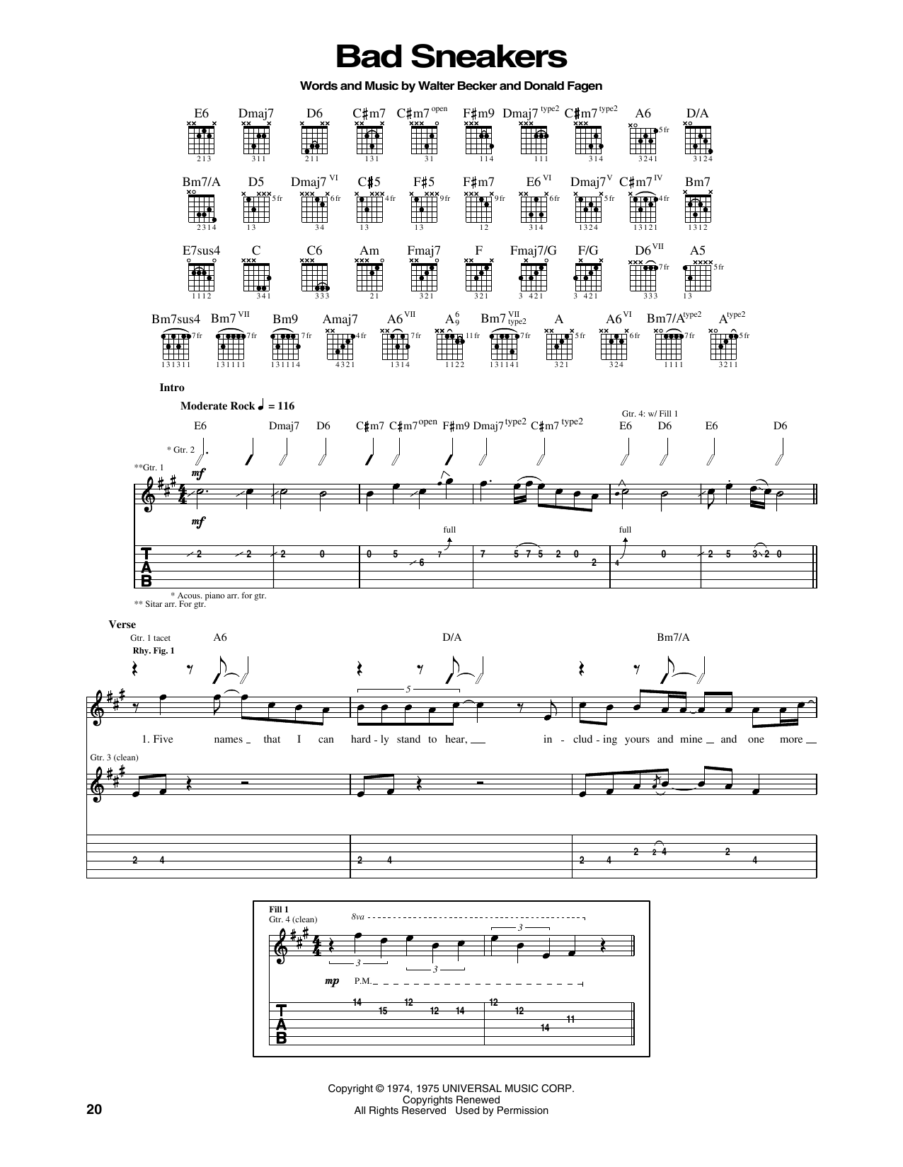 Steely Dan Bad Sneakers sheet music notes and chords arranged for Guitar Tab