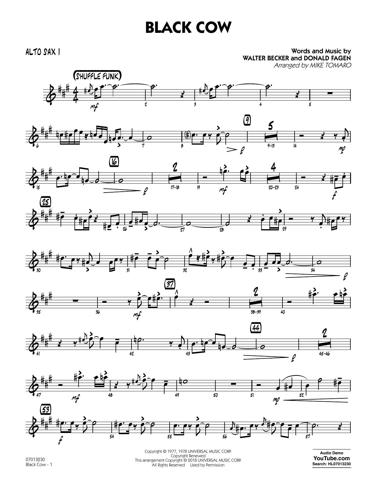 Steely Dan Black Cow (arr. Mike Tomaro) - Alto Sax 1 sheet music notes and chords arranged for Jazz Ensemble
