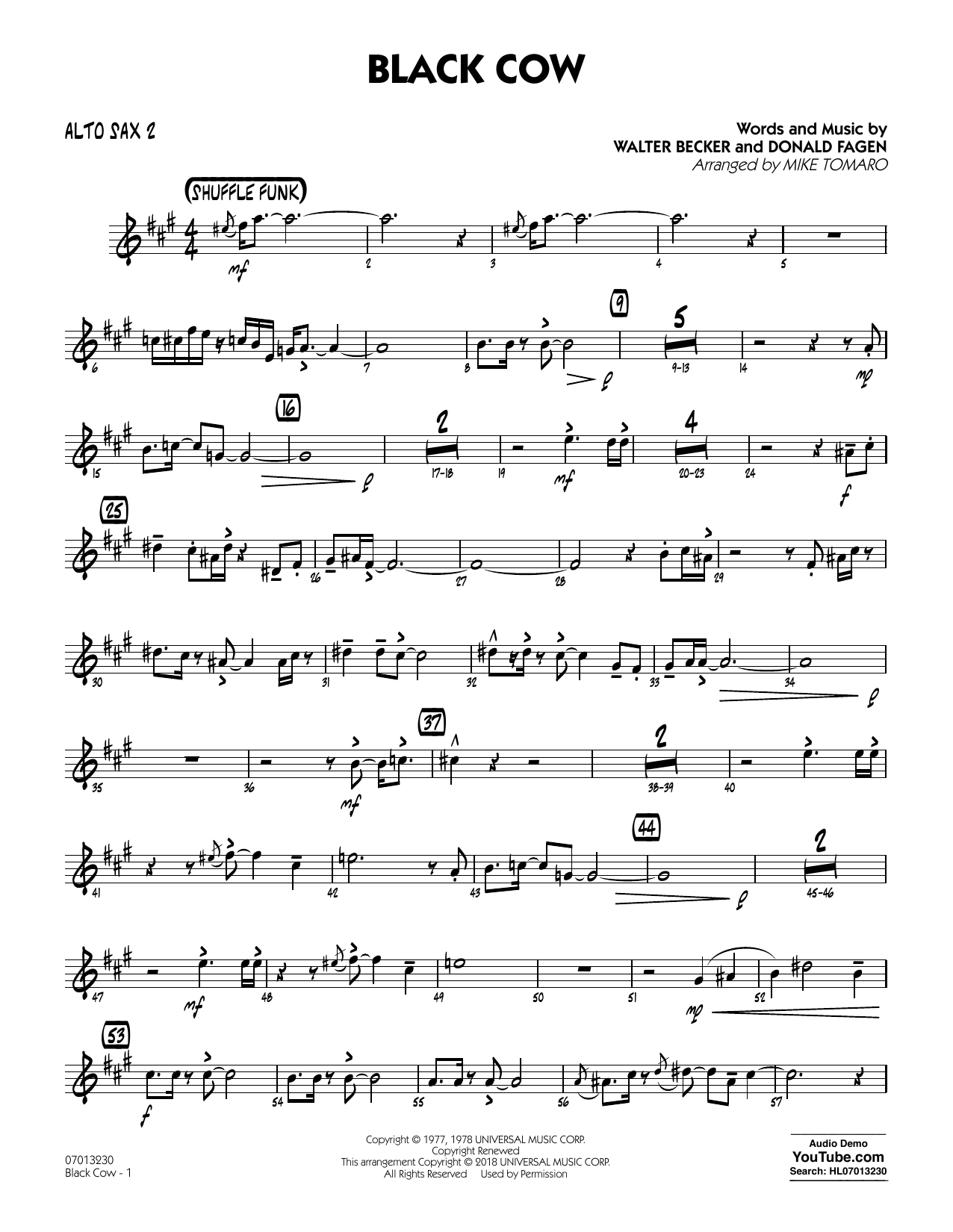 Steely Dan Black Cow (arr. Mike Tomaro) - Alto Sax 2 sheet music notes and chords arranged for Jazz Ensemble