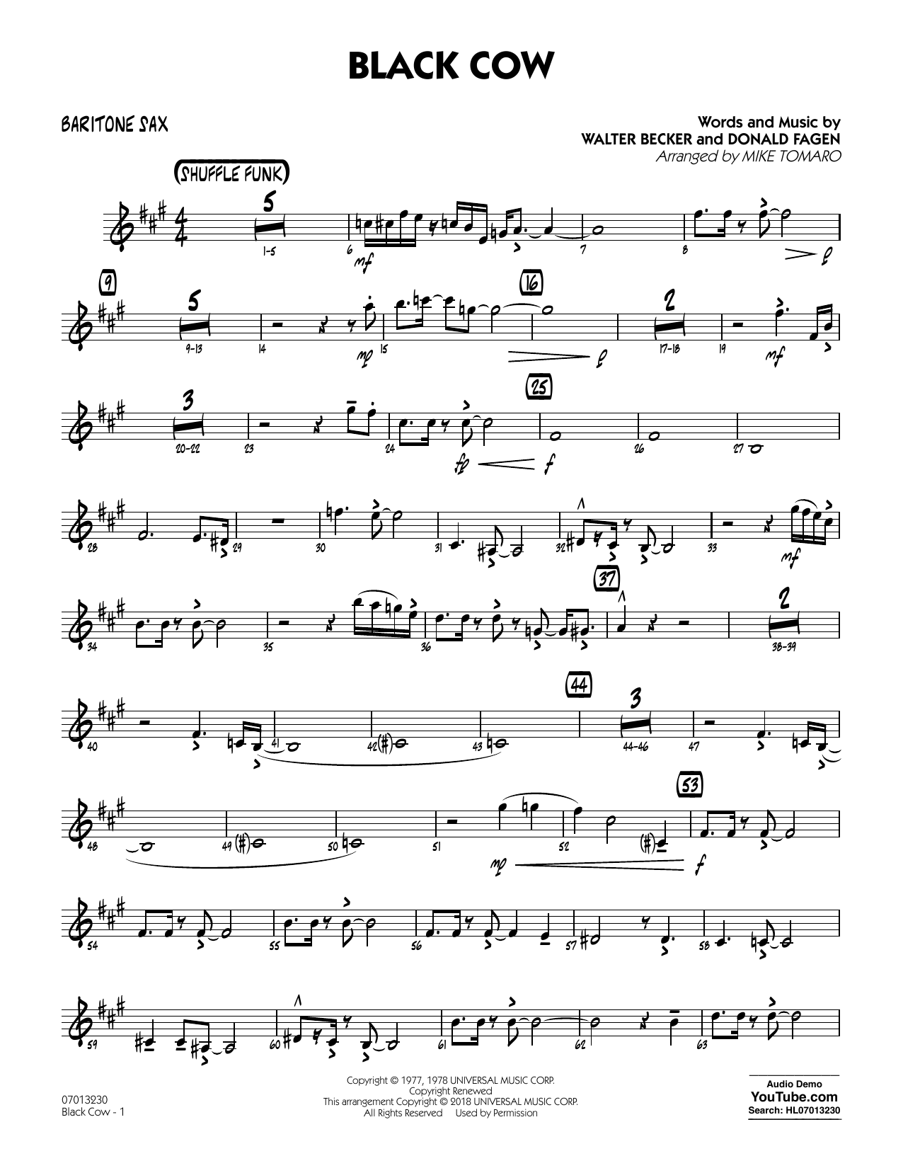 Steely Dan Black Cow (arr. Mike Tomaro) - Baritone Sax sheet music notes and chords arranged for Jazz Ensemble