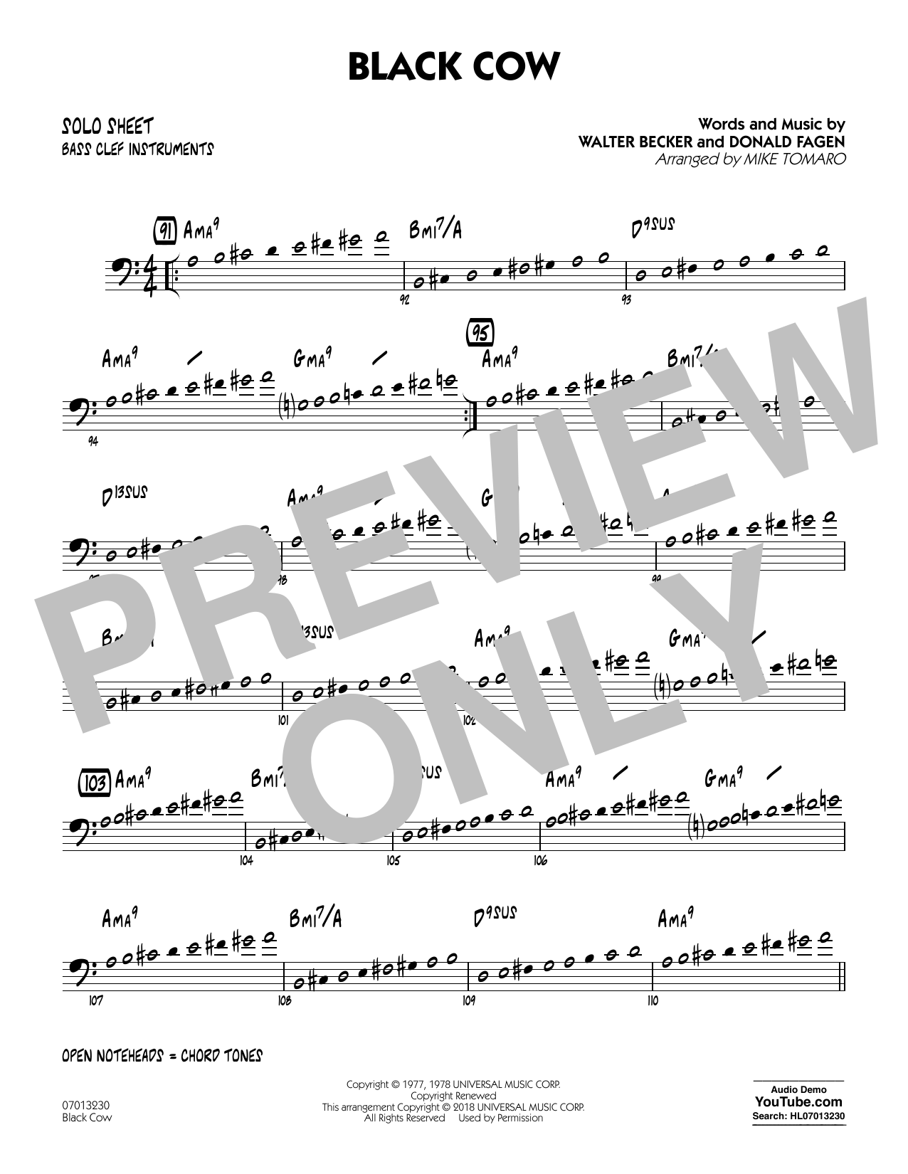 Steely Dan Black Cow (arr. Mike Tomaro) - Bass Clef Solo Sheet sheet music notes and chords arranged for Jazz Ensemble