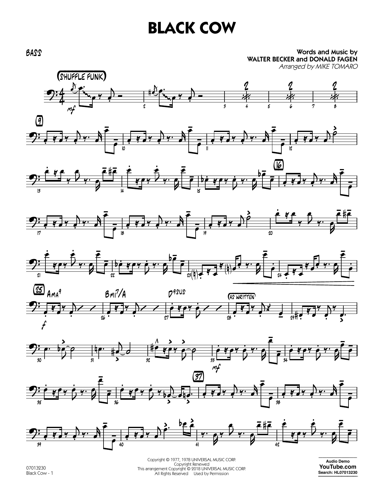 Steely Dan Black Cow (arr. Mike Tomaro) - Bass sheet music notes and chords arranged for Jazz Ensemble