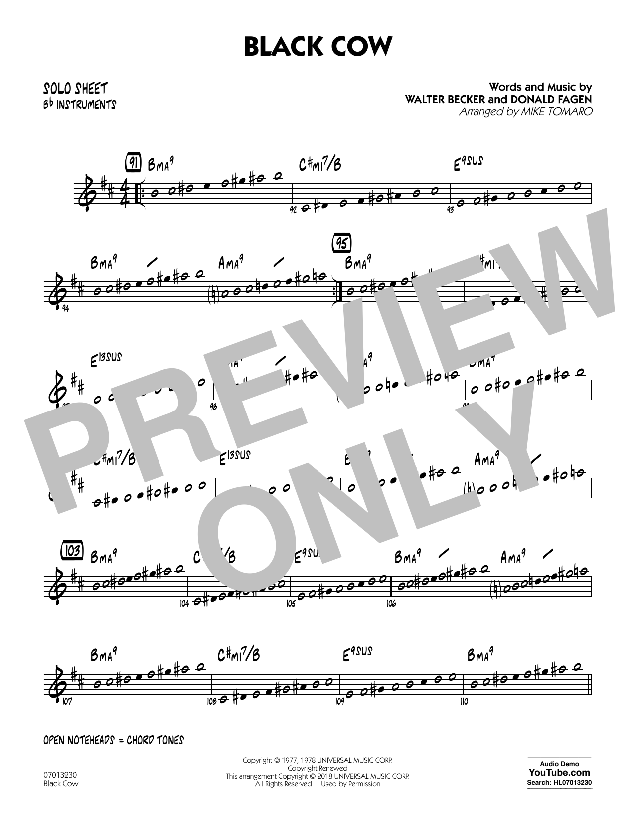 Steely Dan Black Cow (arr. Mike Tomaro) - Bb Solo Sheet sheet music notes and chords arranged for Jazz Ensemble