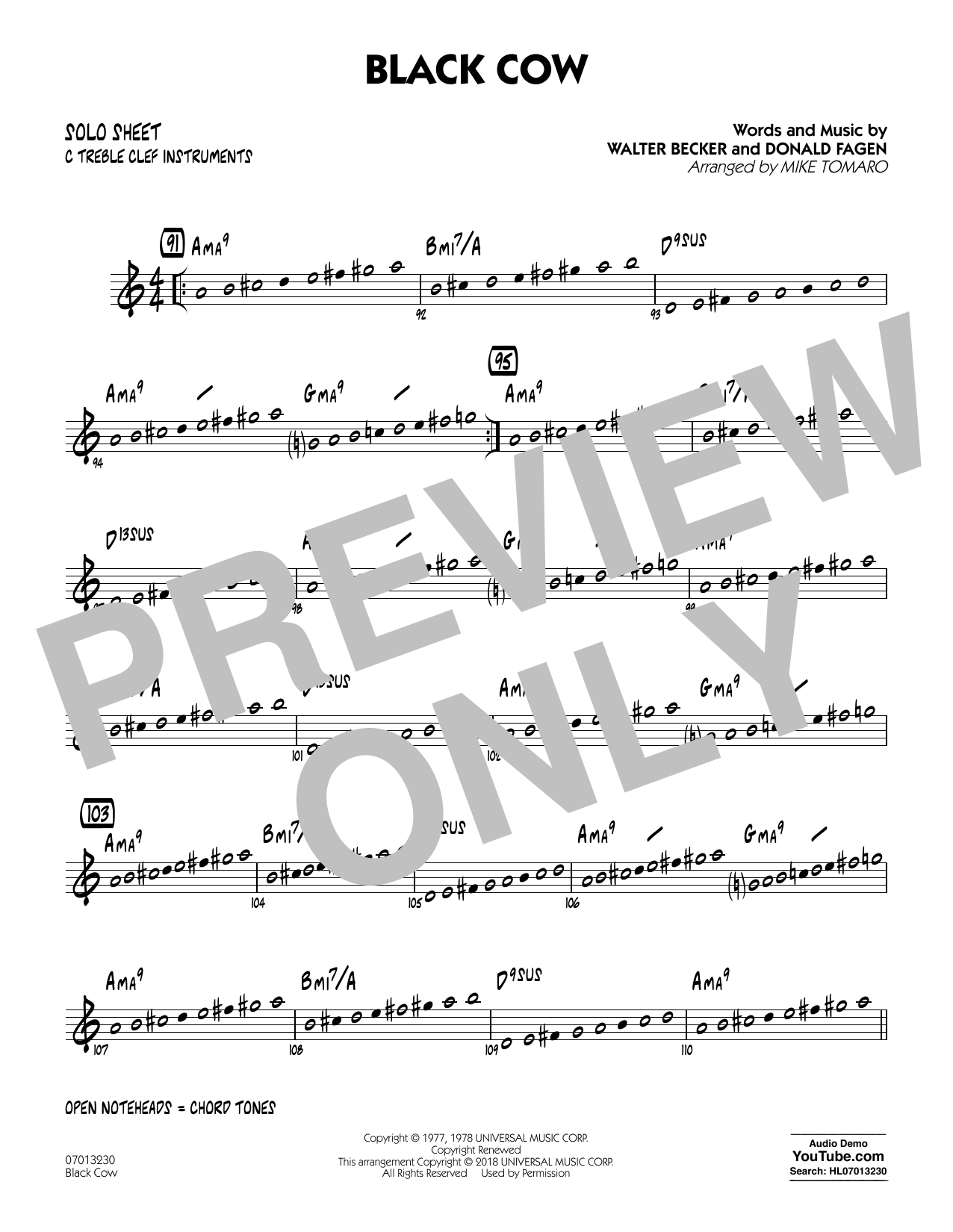 Steely Dan Black Cow (arr. Mike Tomaro) - C Solo Sheet sheet music notes and chords arranged for Jazz Ensemble