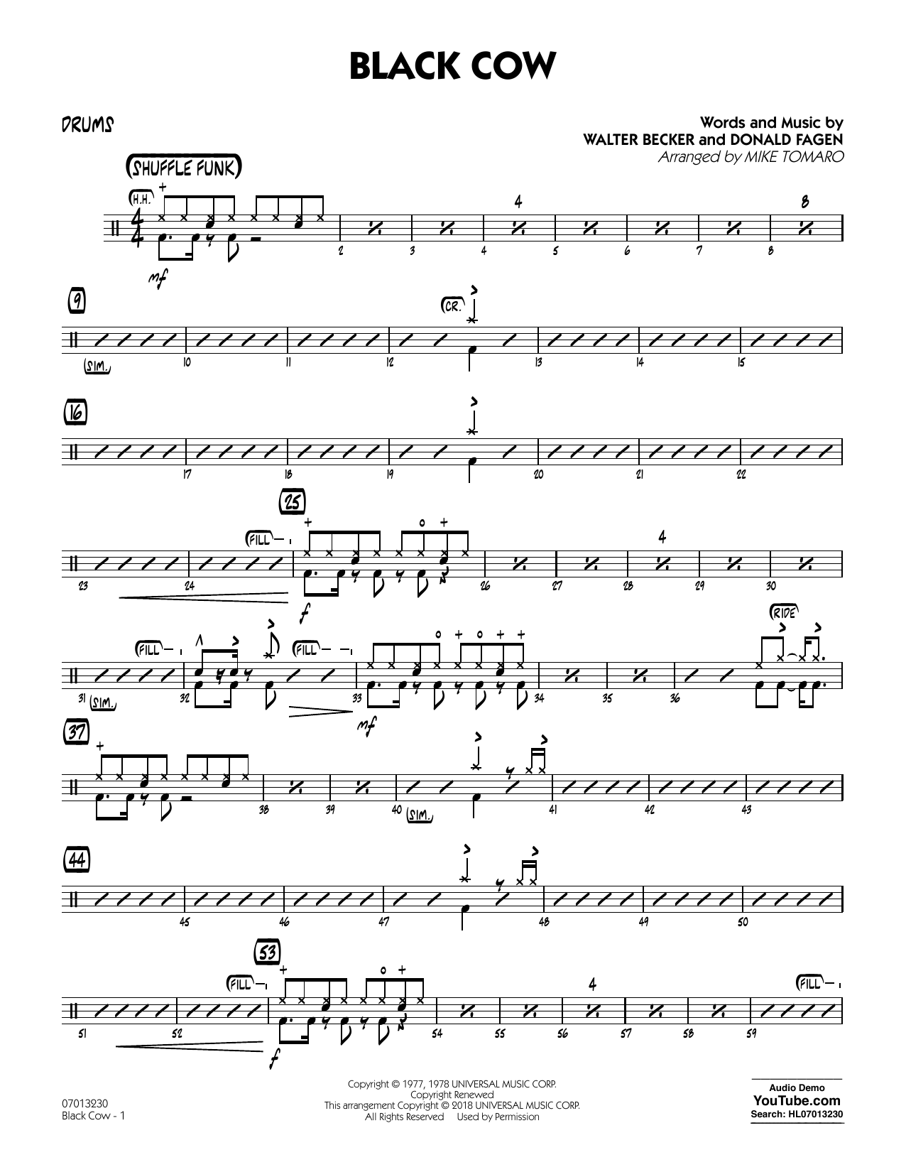 Steely Dan Black Cow (arr. Mike Tomaro) - Drums sheet music notes and chords arranged for Jazz Ensemble