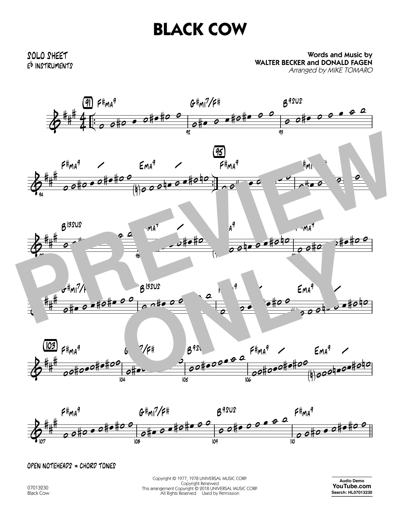 Steely Dan Black Cow (arr. Mike Tomaro) - Eb Solo Sheet sheet music notes and chords arranged for Jazz Ensemble