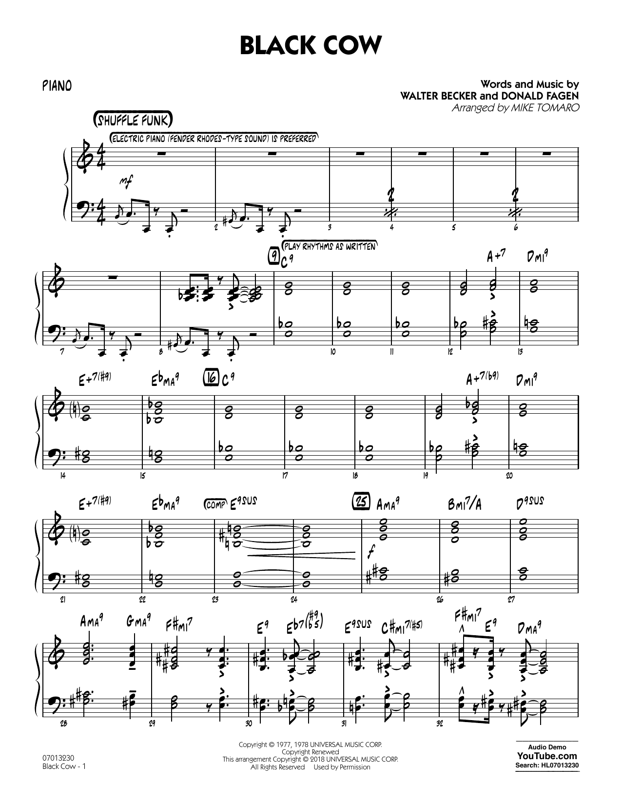 Steely Dan Black Cow (arr. Mike Tomaro) - Piano sheet music notes and chords arranged for Jazz Ensemble