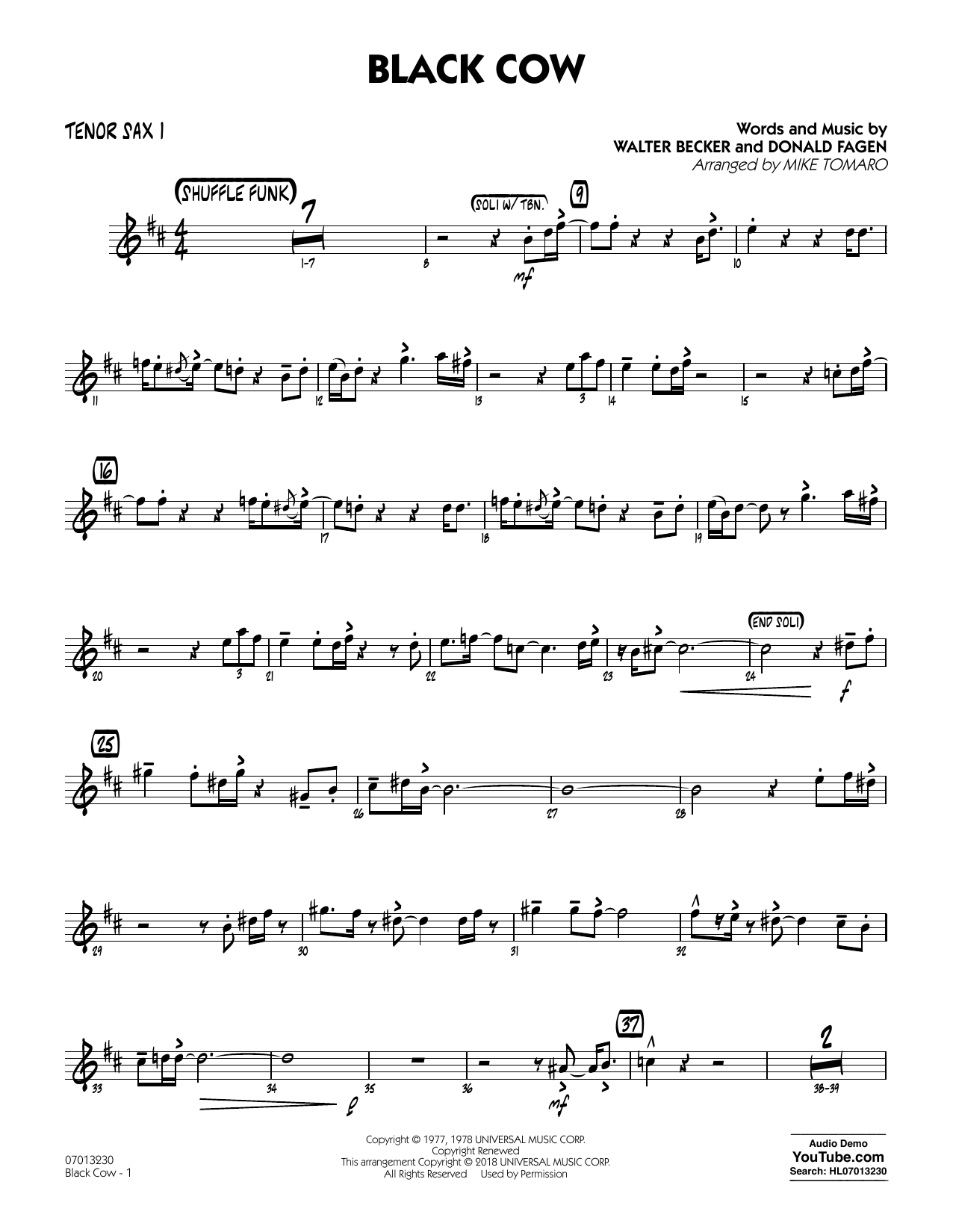 Steely Dan Black Cow (arr. Mike Tomaro) - Tenor Sax 1 sheet music notes and chords arranged for Jazz Ensemble