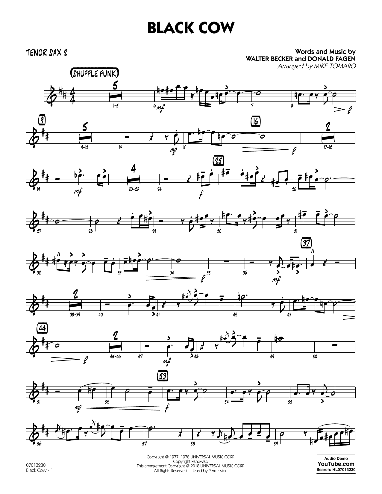 Steely Dan Black Cow (arr. Mike Tomaro) - Tenor Sax 2 sheet music notes and chords arranged for Jazz Ensemble
