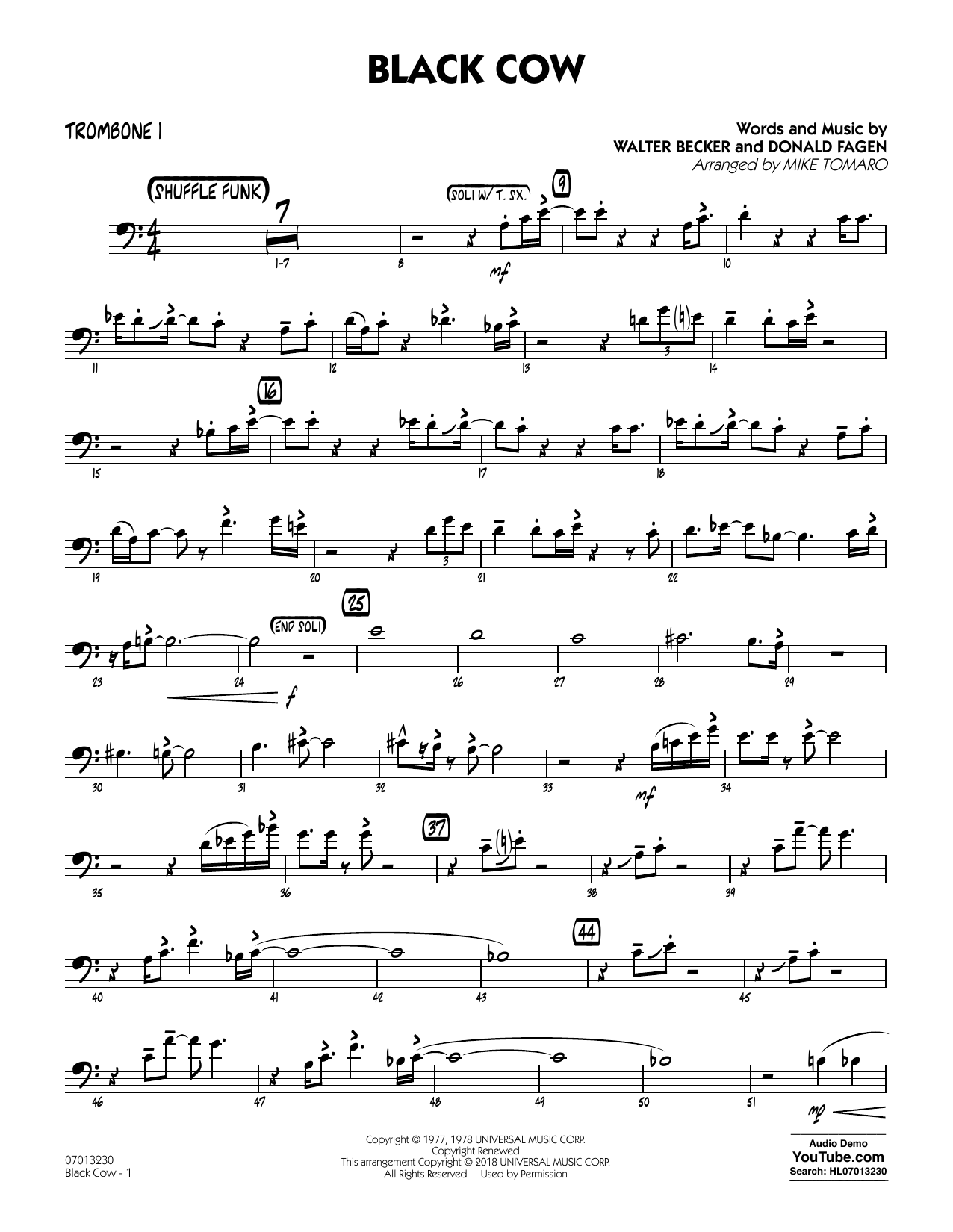 Steely Dan Black Cow (arr. Mike Tomaro) - Trombone 1 sheet music notes and chords arranged for Jazz Ensemble