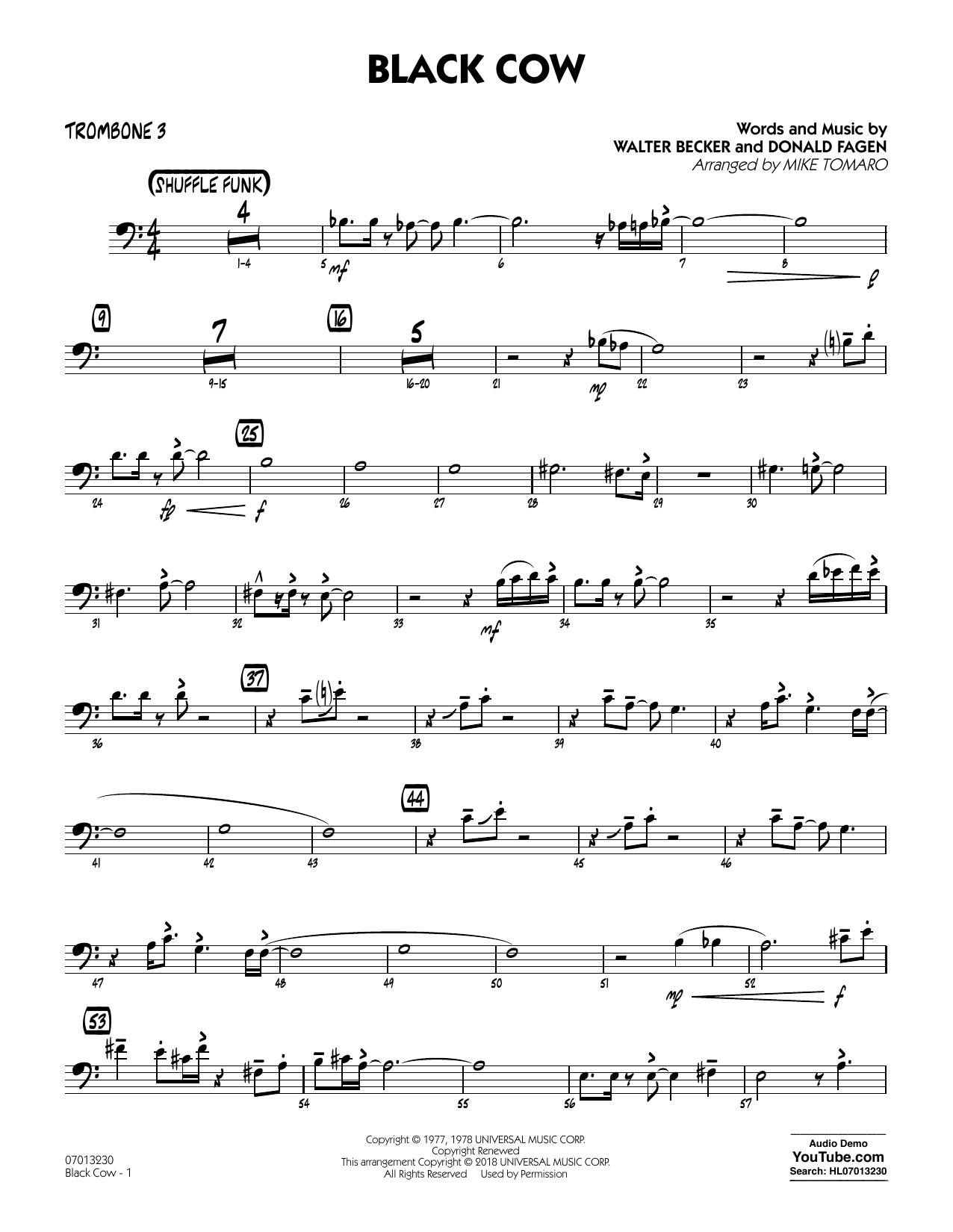 Steely Dan Black Cow (arr. Mike Tomaro) - Trombone 3 sheet music notes and chords arranged for Jazz Ensemble