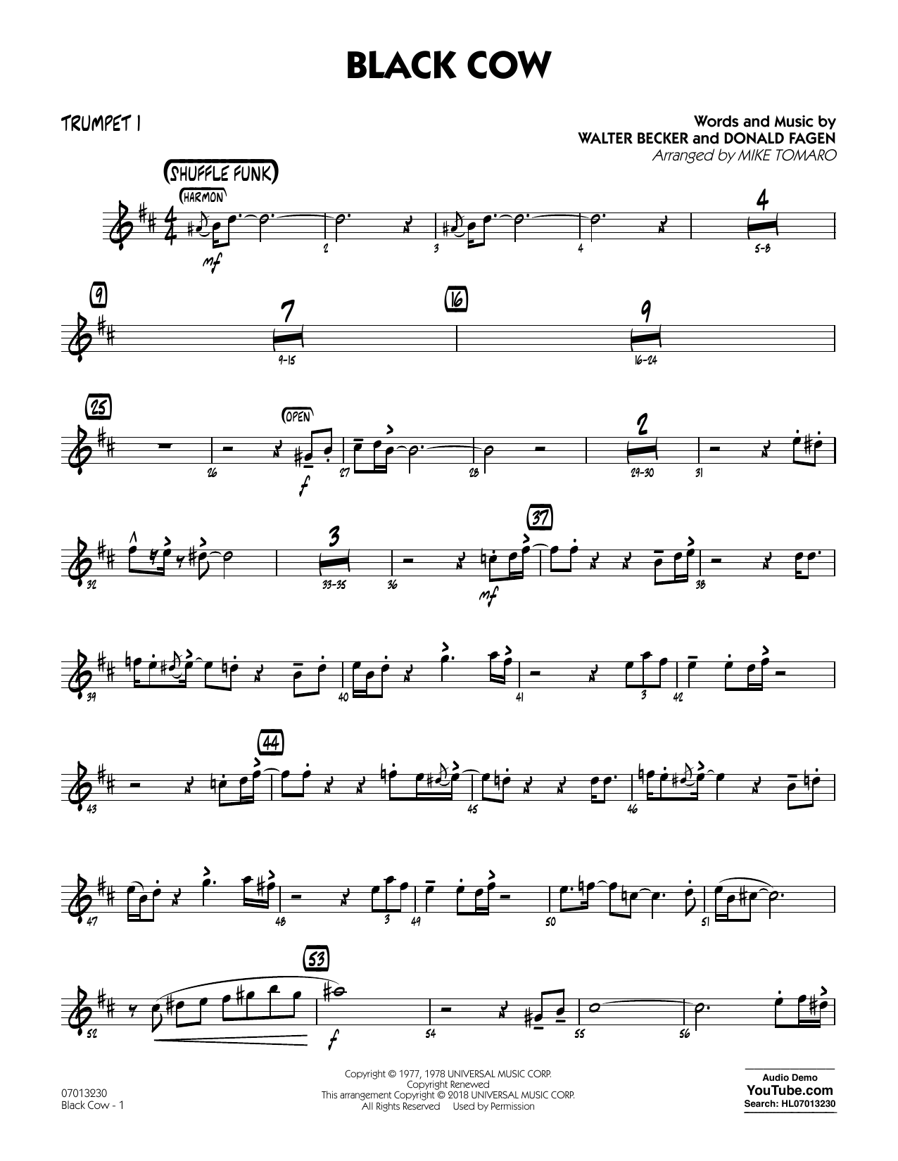Steely Dan Black Cow (arr. Mike Tomaro) - Trumpet 1 sheet music notes and chords arranged for Jazz Ensemble