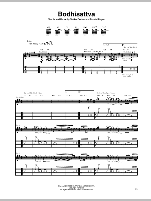Steely Dan Bodhisattva sheet music notes and chords arranged for Easy Guitar Tab