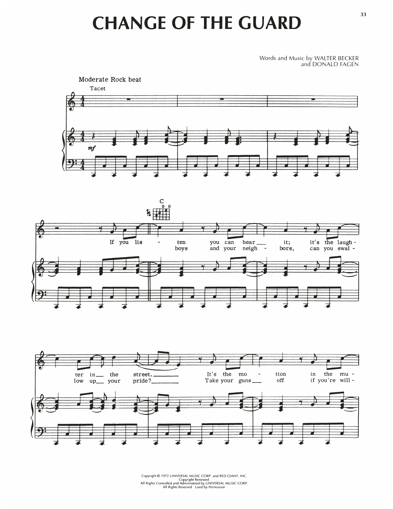 Steely Dan Change Of The Guard sheet music notes and chords arranged for Piano, Vocal & Guitar Chords (Right-Hand Melody)