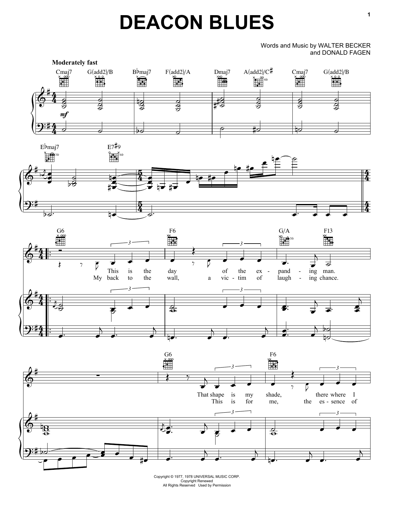 Steely Dan Deacon Blues sheet music notes and chords arranged for Guitar Chords/Lyrics