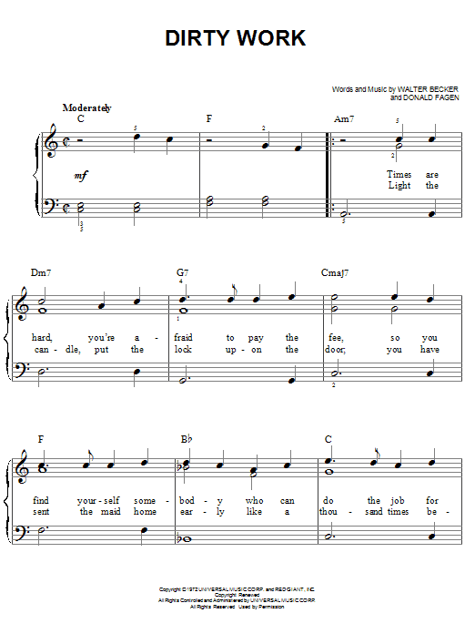 Steely Dan Dirty Work sheet music notes and chords arranged for Keyboard Transcription