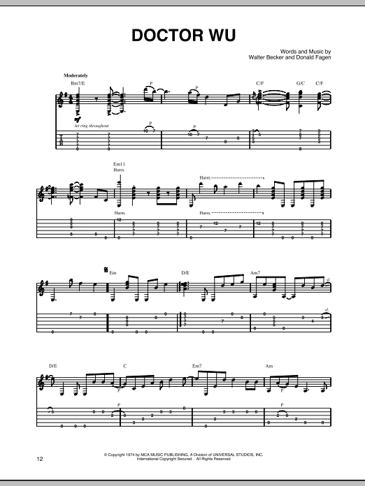 Steely Dan Doctor Wu sheet music notes and chords arranged for Piano, Vocal & Guitar Chords (Right-Hand Melody)
