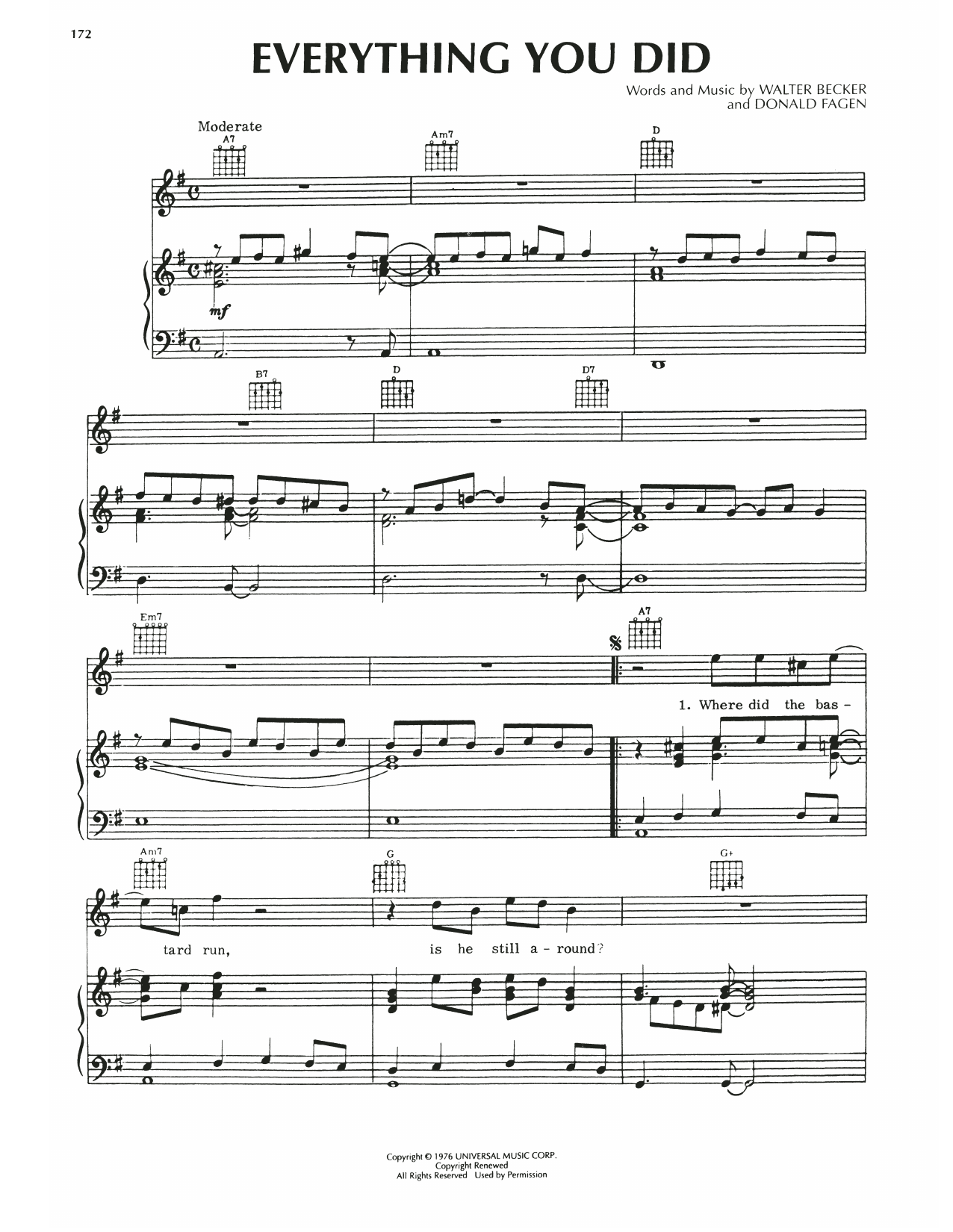 Steely Dan Everything You Did sheet music notes and chords arranged for Piano, Vocal & Guitar Chords (Right-Hand Melody)