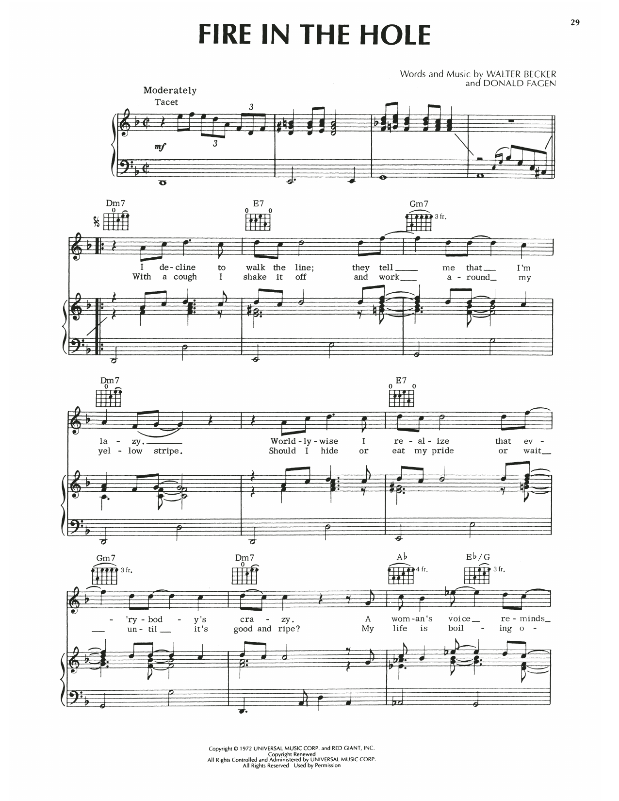 Steely Dan Fire In The Hole sheet music notes and chords arranged for Piano, Vocal & Guitar Chords (Right-Hand Melody)