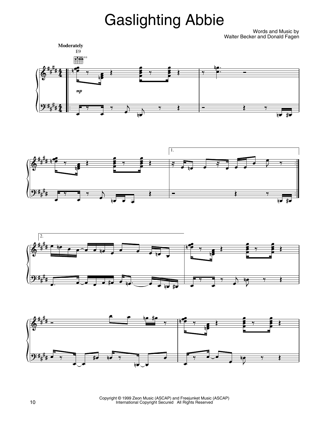 Steely Dan Gaslighting Abbie sheet music notes and chords arranged for Piano, Vocal & Guitar Chords (Right-Hand Melody)