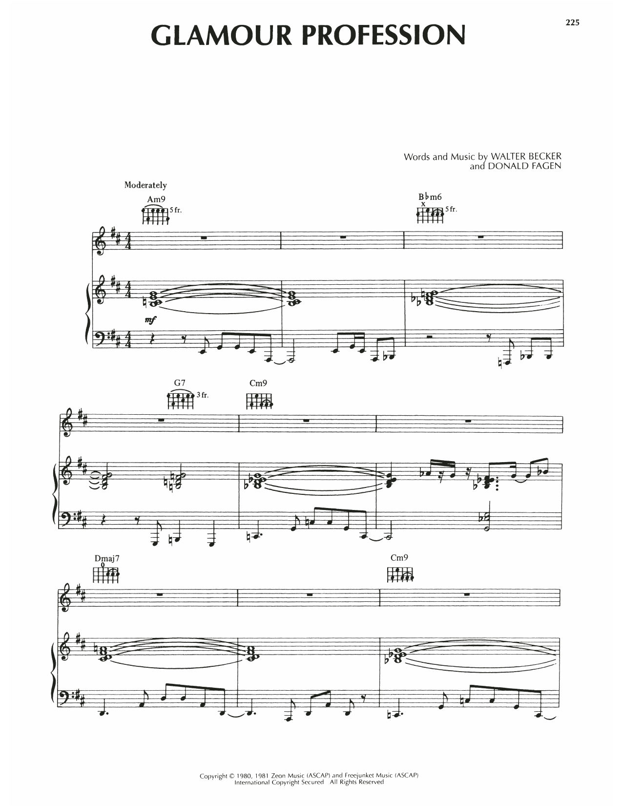 Steely Dan Glamour Profession sheet music notes and chords arranged for Piano, Vocal & Guitar Chords (Right-Hand Melody)