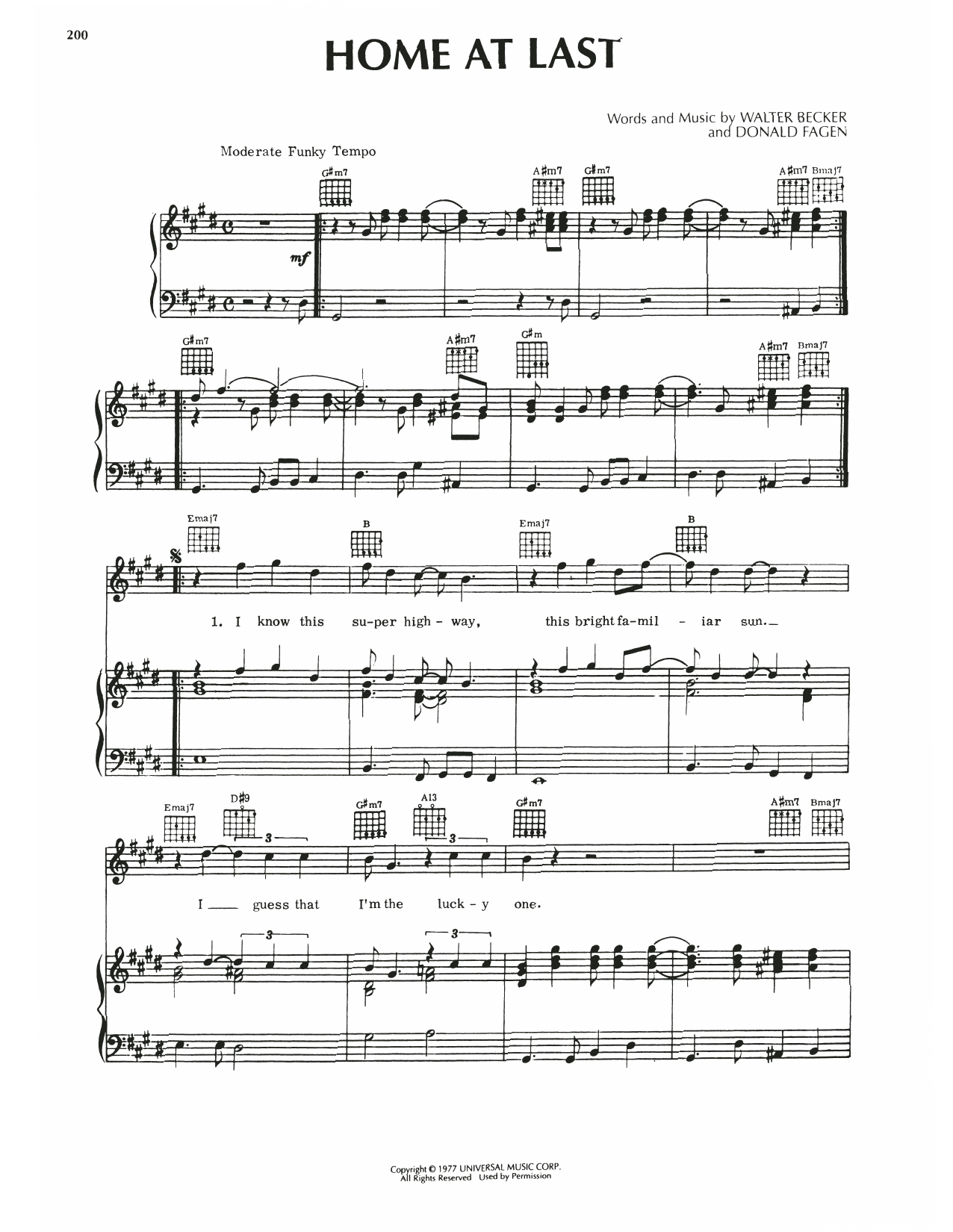 Steely Dan Home At Last sheet music notes and chords arranged for Piano, Vocal & Guitar Chords (Right-Hand Melody)