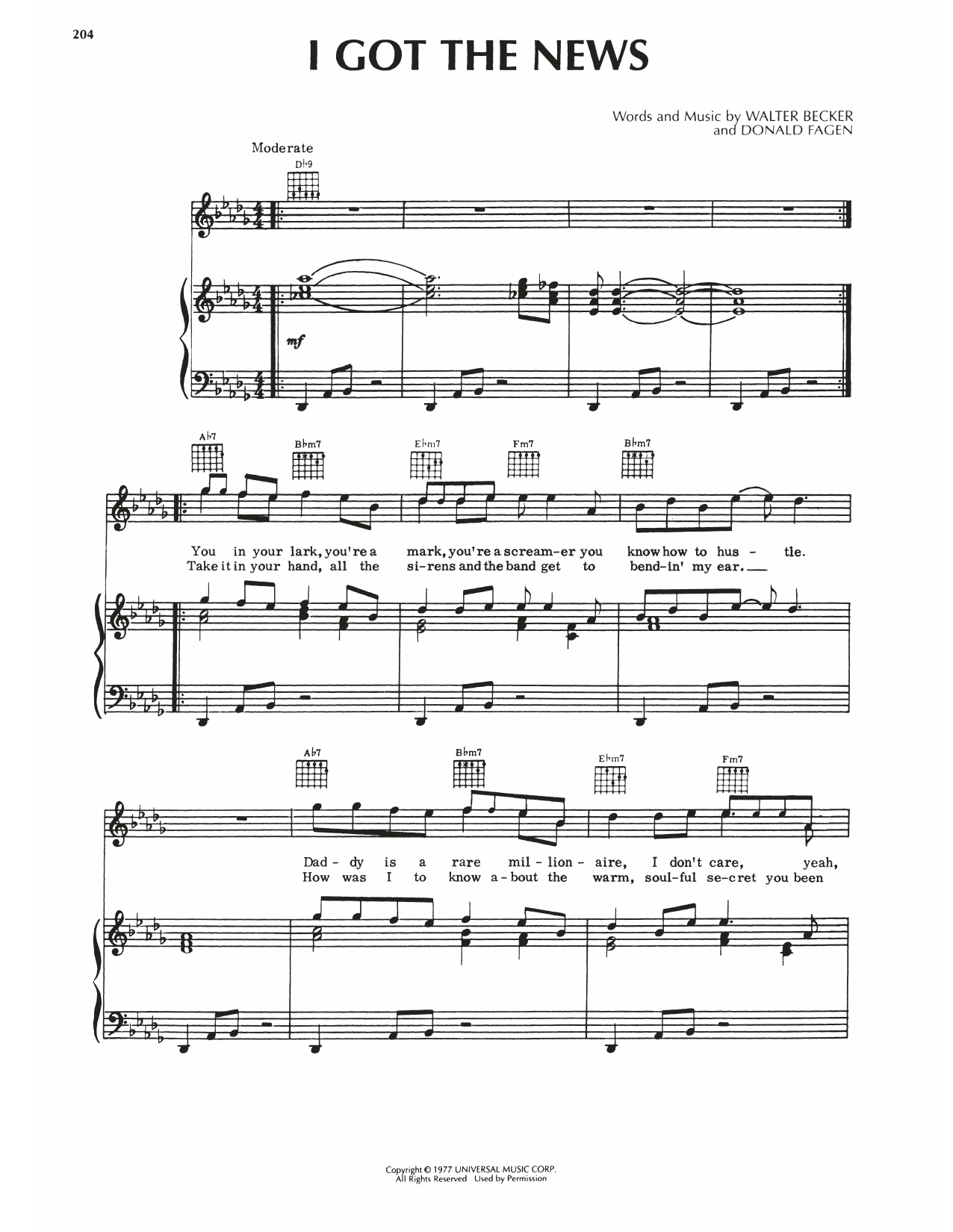 Steely Dan I Got The News sheet music notes and chords arranged for Piano, Vocal & Guitar Chords (Right-Hand Melody)