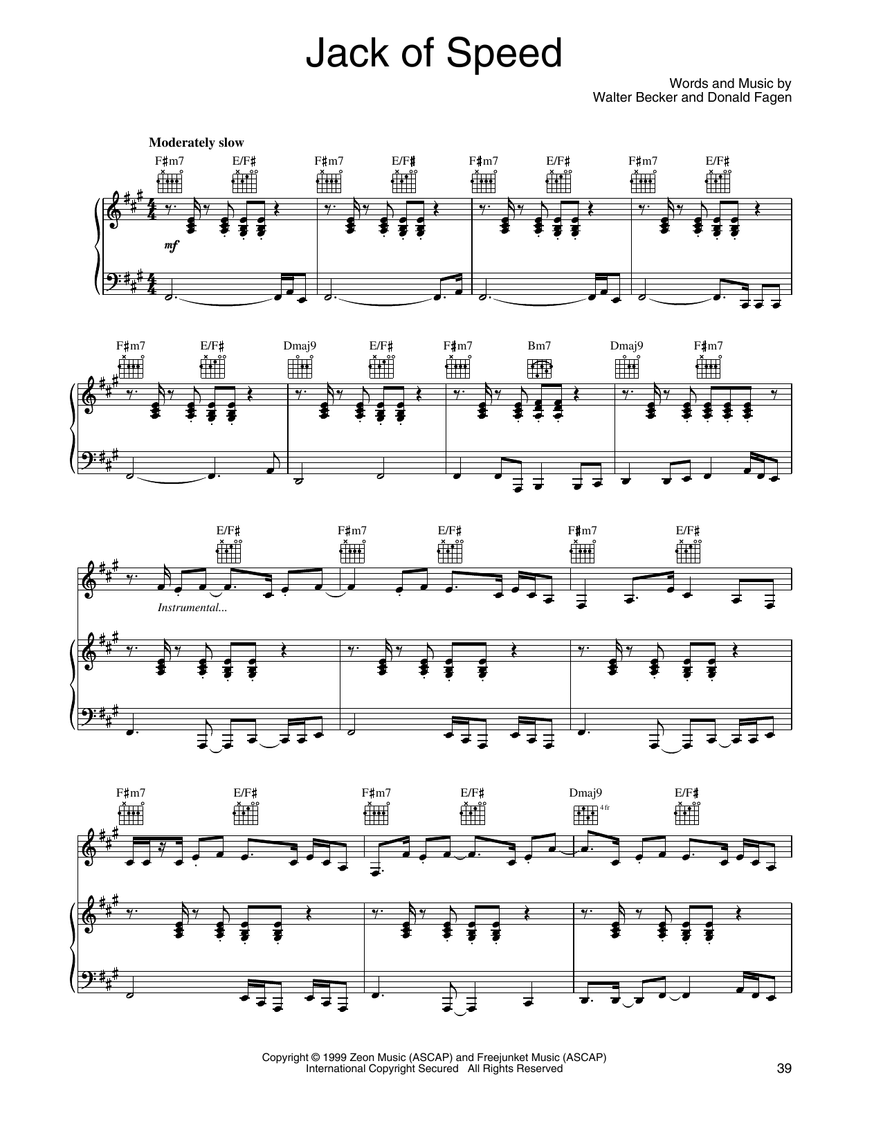 Steely Dan Jack Of Speed sheet music notes and chords arranged for Piano, Vocal & Guitar Chords (Right-Hand Melody)