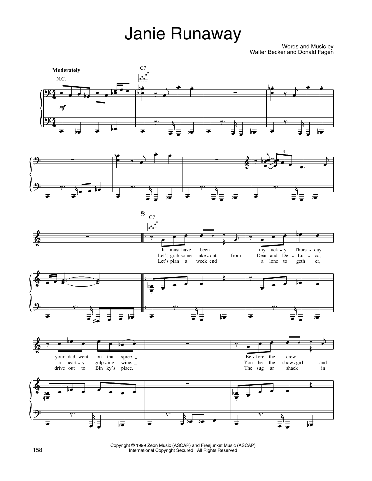 Steely Dan Janie Runaway sheet music notes and chords arranged for Piano, Vocal & Guitar Chords (Right-Hand Melody)