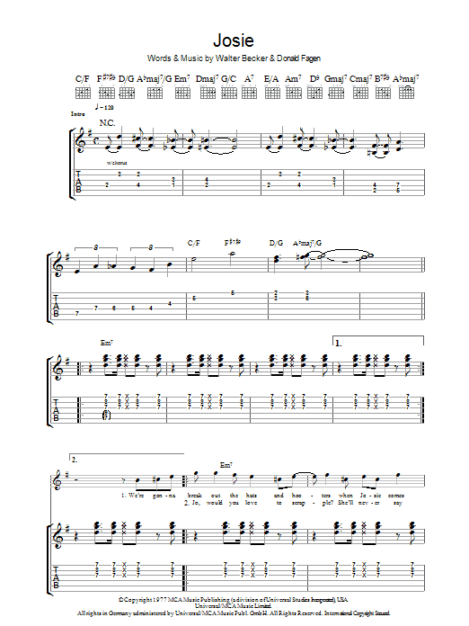 Steely Dan Josie sheet music notes and chords arranged for Piano, Vocal & Guitar Chords (Right-Hand Melody)