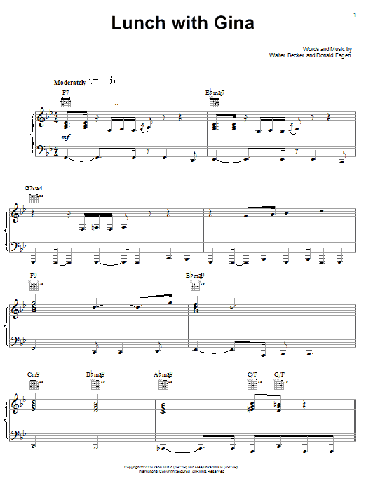 Steely Dan Lunch With Gina sheet music notes and chords arranged for Piano, Vocal & Guitar Chords (Right-Hand Melody)