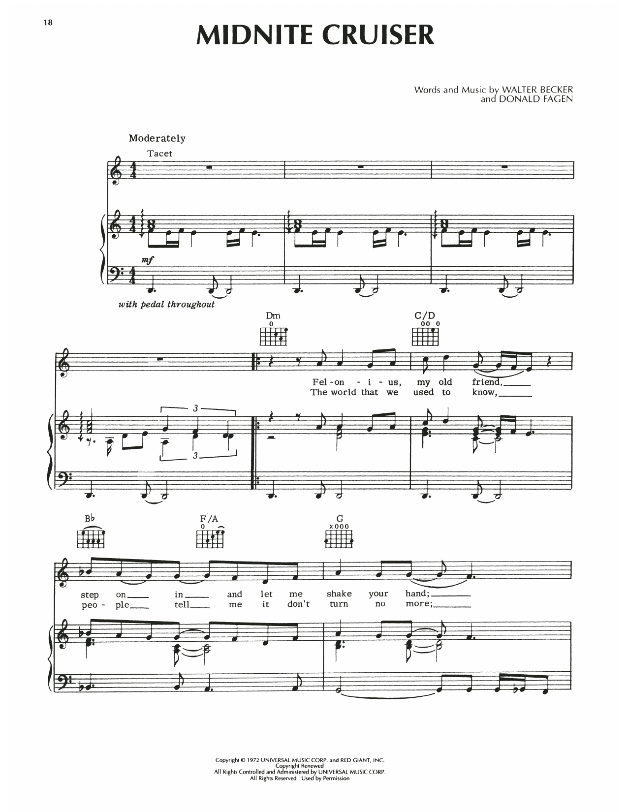 Steely Dan Midnite Cruiser sheet music notes and chords arranged for Piano, Vocal & Guitar Chords (Right-Hand Melody)