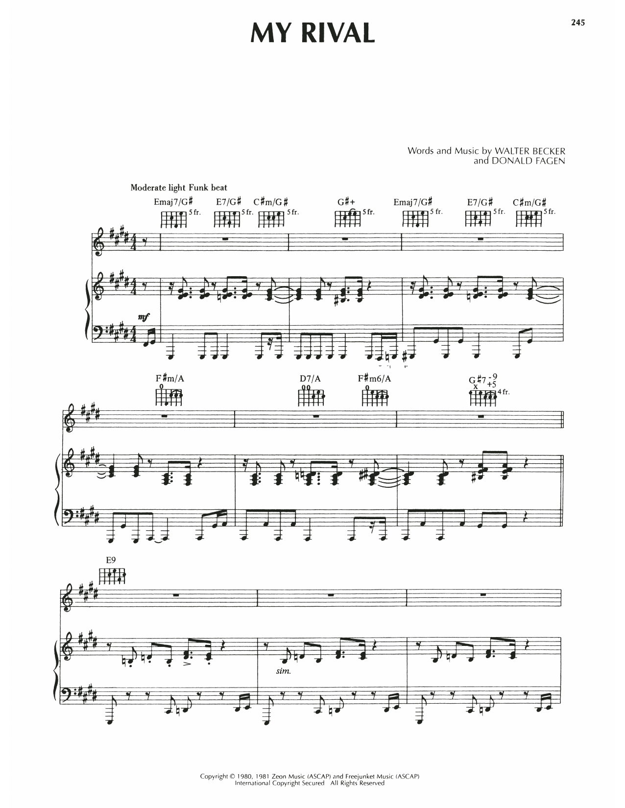 Steely Dan My Rival sheet music notes and chords arranged for Piano, Vocal & Guitar Chords (Right-Hand Melody)