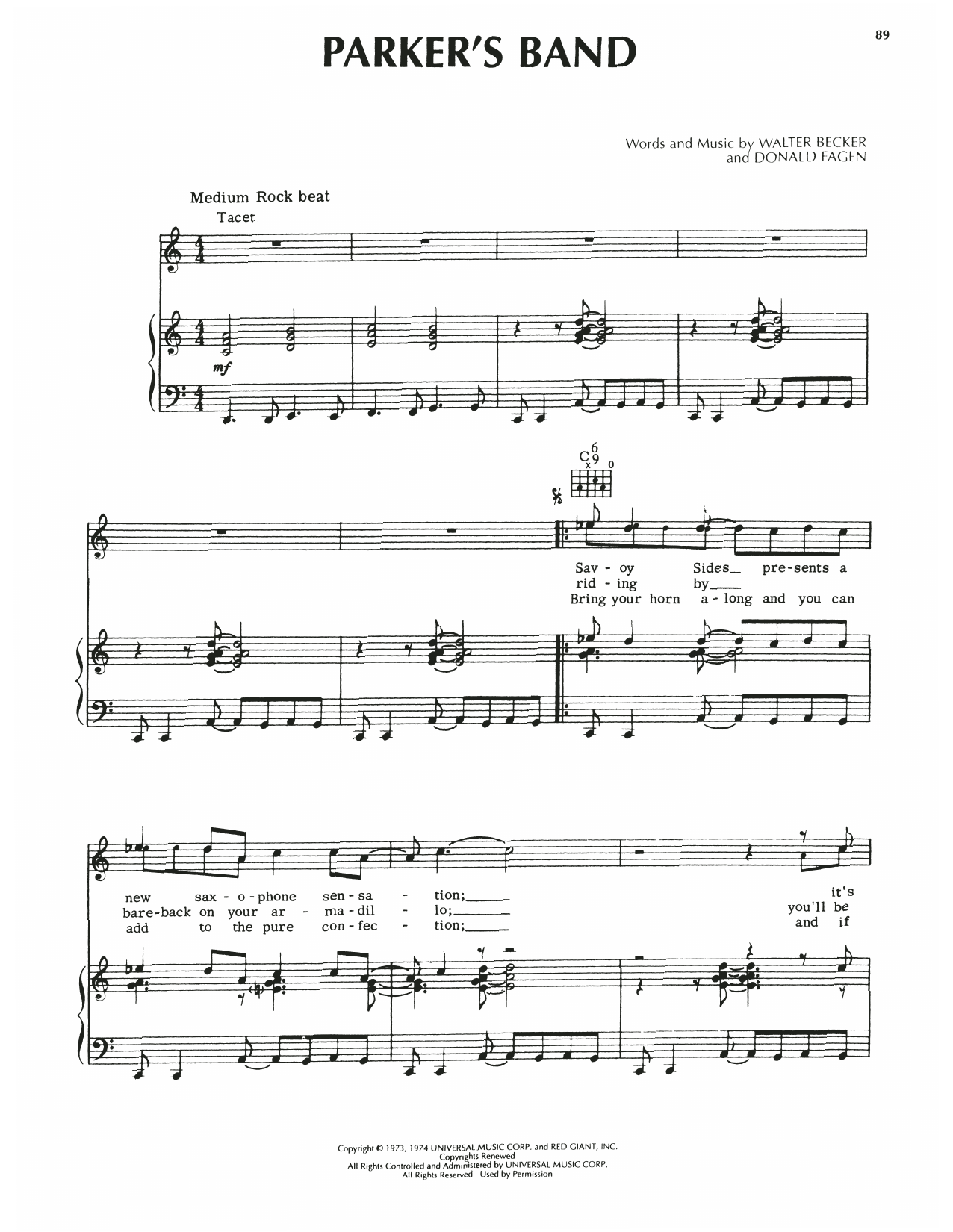 Steely Dan Parker's Band sheet music notes and chords arranged for Piano, Vocal & Guitar Chords (Right-Hand Melody)