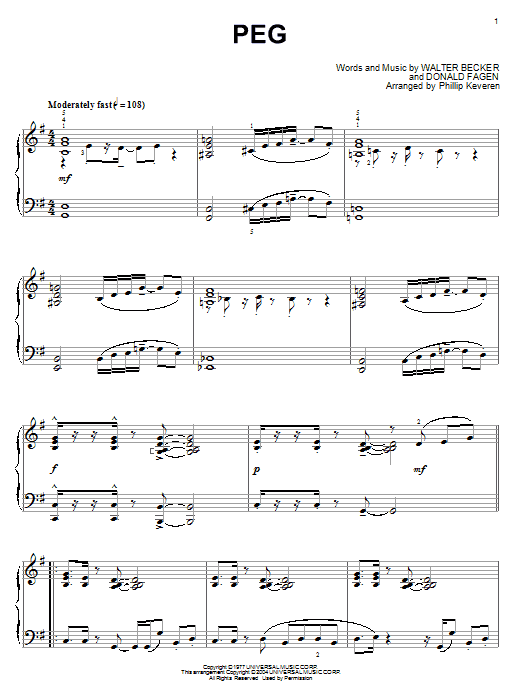Steely Dan Peg (arr. Phillip Keveren) sheet music notes and chords arranged for Piano Solo