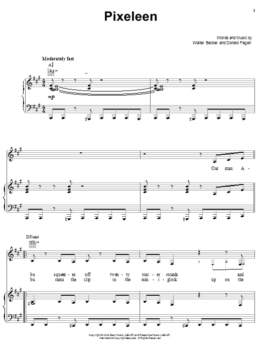 Steely Dan Pixeleen sheet music notes and chords arranged for Piano, Vocal & Guitar Chords (Right-Hand Melody)