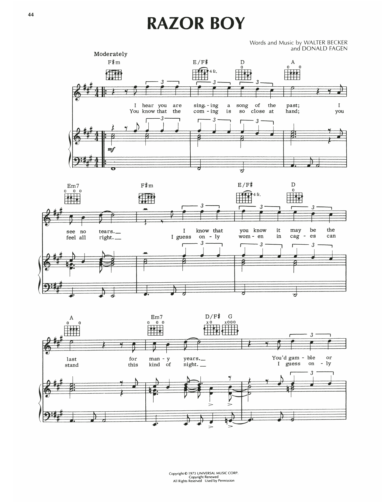 Steely Dan Razor Boy sheet music notes and chords arranged for Piano, Vocal & Guitar Chords (Right-Hand Melody)
