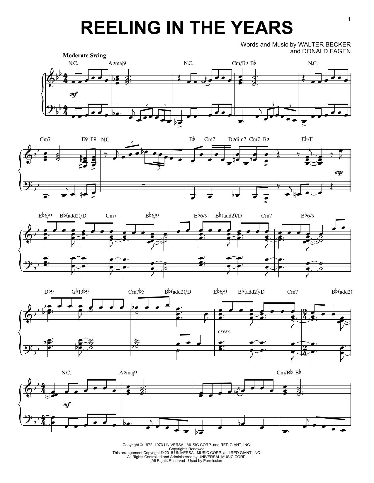 Steely Dan Reeling In The Years [Jazz version] sheet music notes and chords arranged for Piano Solo