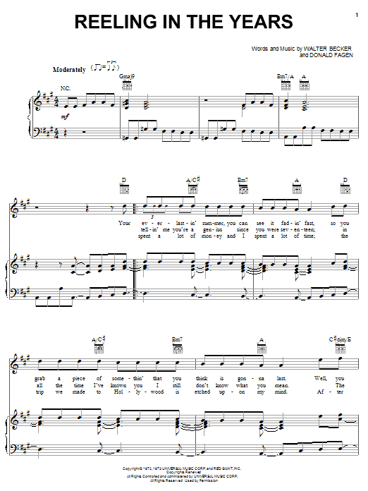 Steely Dan Reeling In The Years sheet music notes and chords arranged for Cello Solo