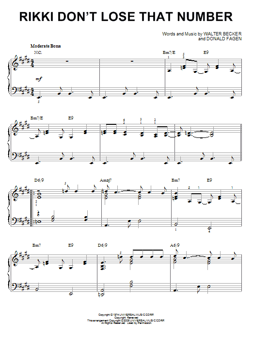 Steely Dan Rikki Don't Lose That Number [Jazz version] (arr. Brent Edstrom) sheet music notes and chords arranged for Piano Solo