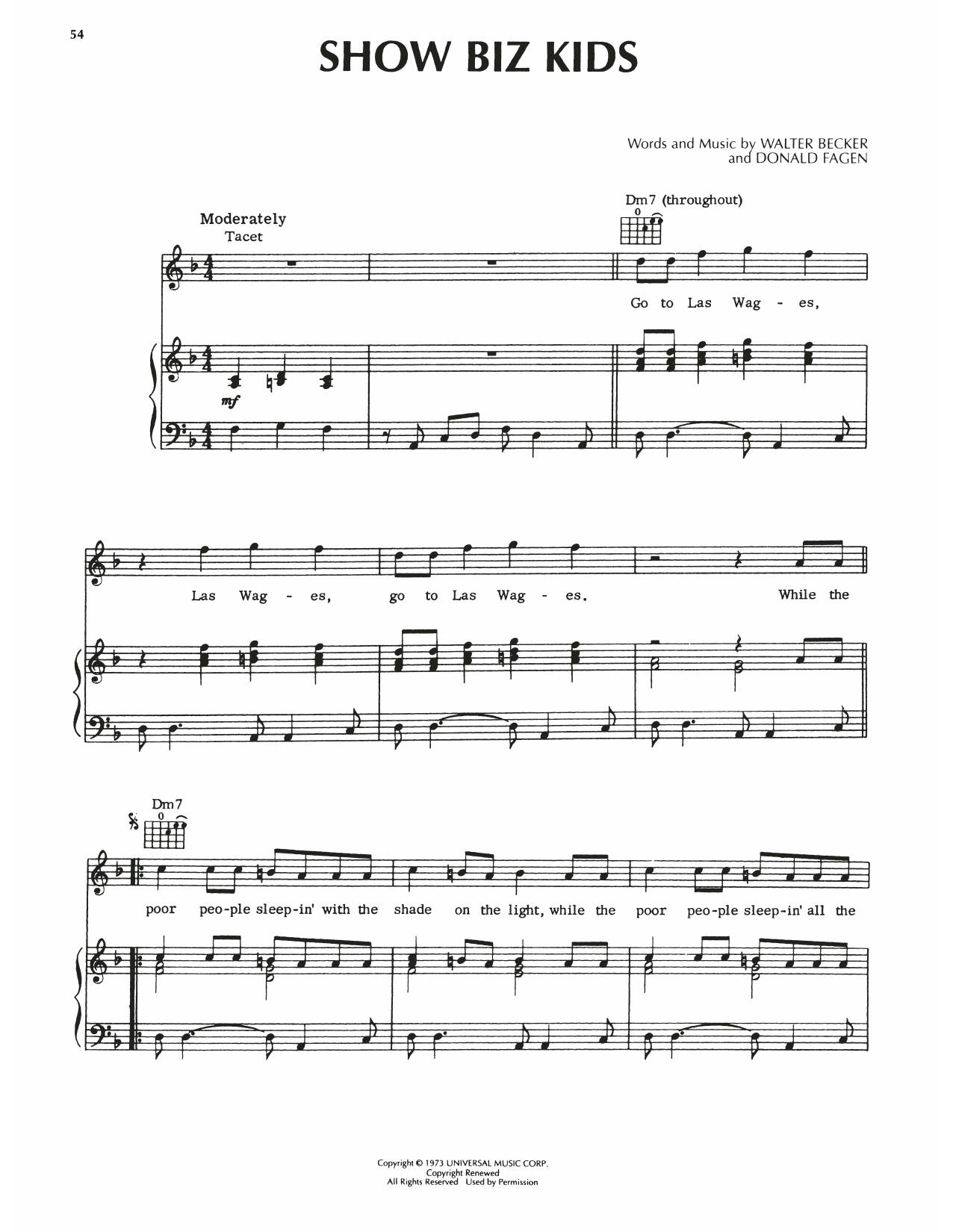 Steely Dan Show Biz Kids sheet music notes and chords arranged for Piano, Vocal & Guitar Chords (Right-Hand Melody)