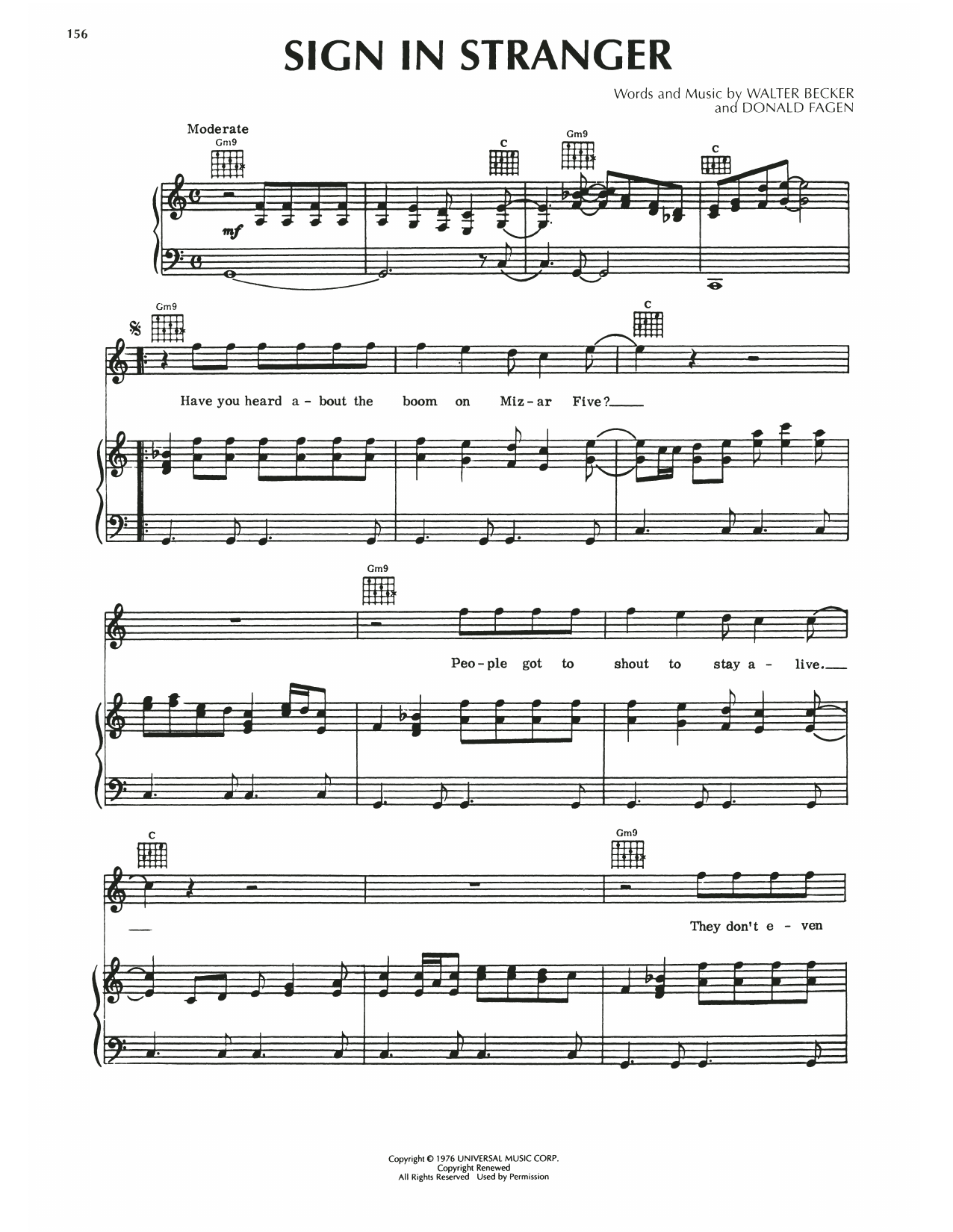 Steely Dan Sign In Stranger sheet music notes and chords arranged for Piano, Vocal & Guitar Chords (Right-Hand Melody)