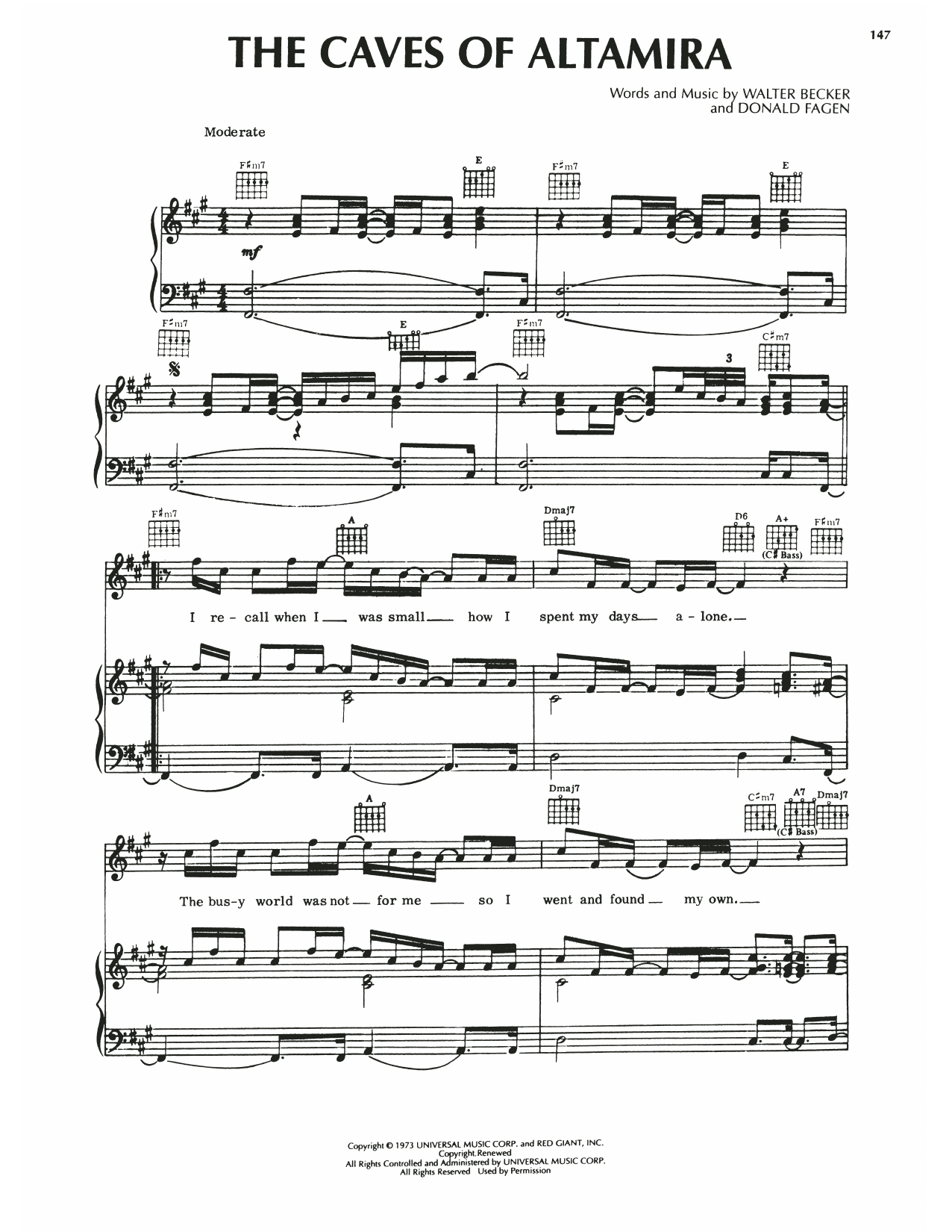 Steely Dan The Caves Of Altamira sheet music notes and chords arranged for Piano, Vocal & Guitar Chords (Right-Hand Melody)