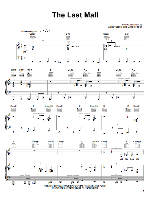 Steely Dan The Last Mall sheet music notes and chords arranged for Piano, Vocal & Guitar Chords (Right-Hand Melody)
