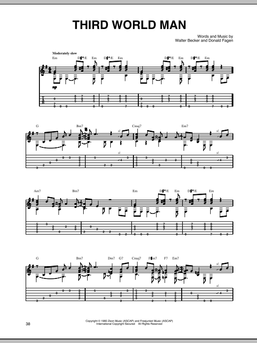Steely Dan Third World Man sheet music notes and chords arranged for Piano, Vocal & Guitar Chords (Right-Hand Melody)