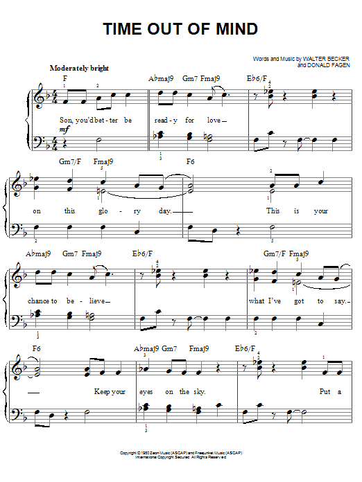 Steely Dan Time Out Of Mind sheet music notes and chords arranged for Piano, Vocal & Guitar Chords (Right-Hand Melody)