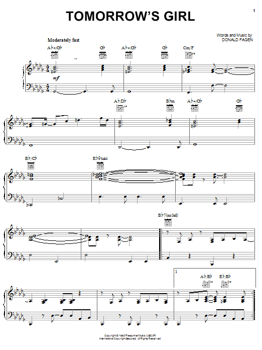Steely Dan Tomorrow's Girl sheet music notes and chords arranged for Piano, Vocal & Guitar Chords (Right-Hand Melody)